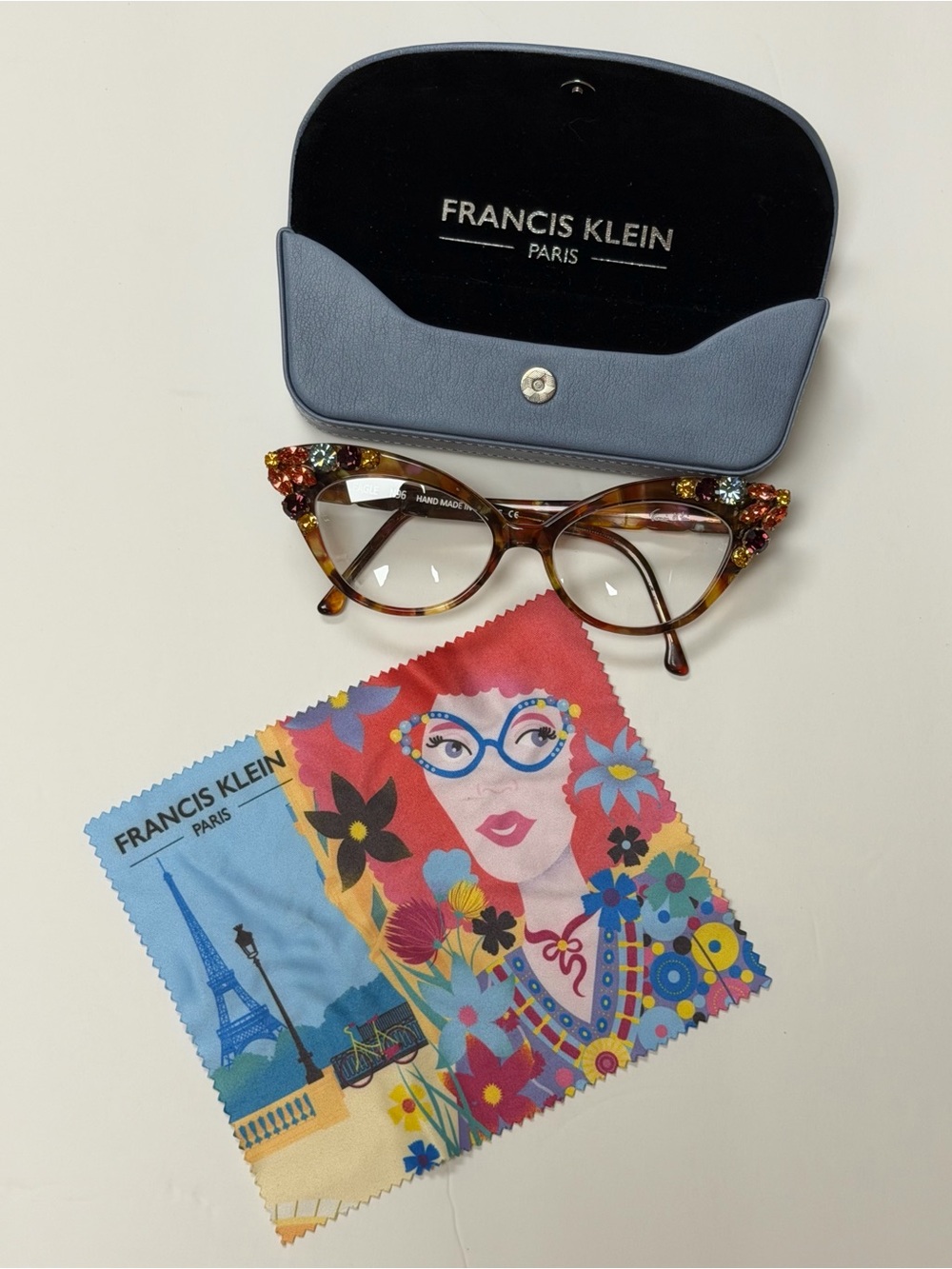 Francis Klein Women's Tortoiseshell Cat-Eye Glasses with Decorative Accents